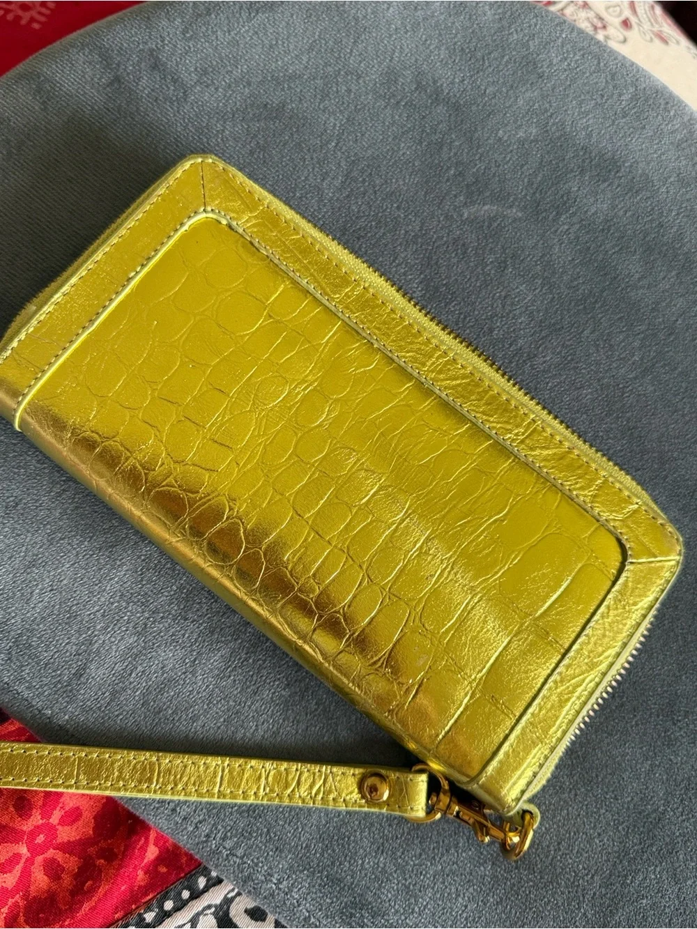 Sharif Metallic Croc-Embossed Zip Wallet - shimary green Gold